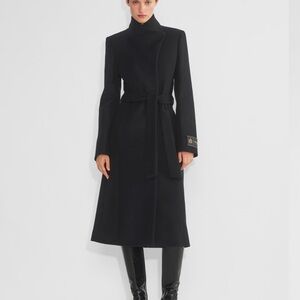 Aritzia Blue Trench Coat with High Collar and A-Line Silhouette